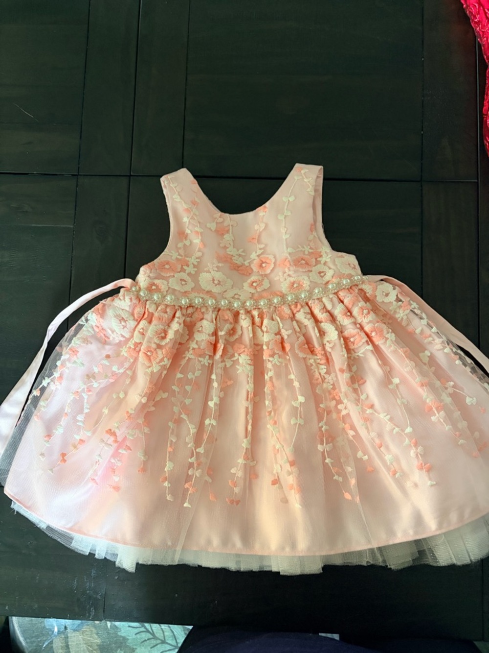 Pink Floral Embroidered Tulle Dress